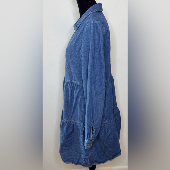 Zara denim long sleeve V neck collar tiered button front dress small EUC - Picture 7 of 8